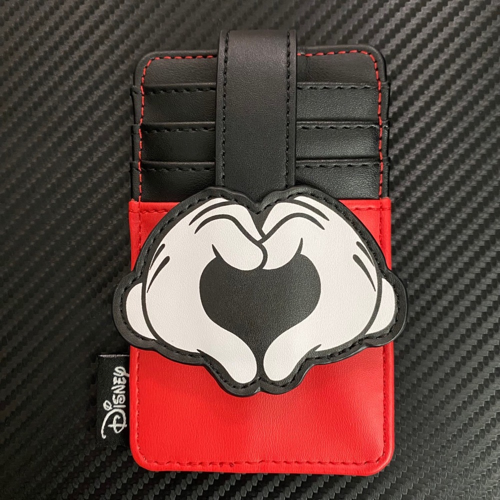 Disney Loungefly Mickey Mouse Heart Hands Card Holder Wallet Red Black ID Case